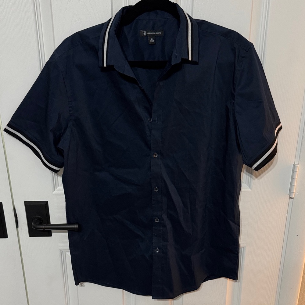 INC International Concepts Dark Blue Short Sleeve Shirt